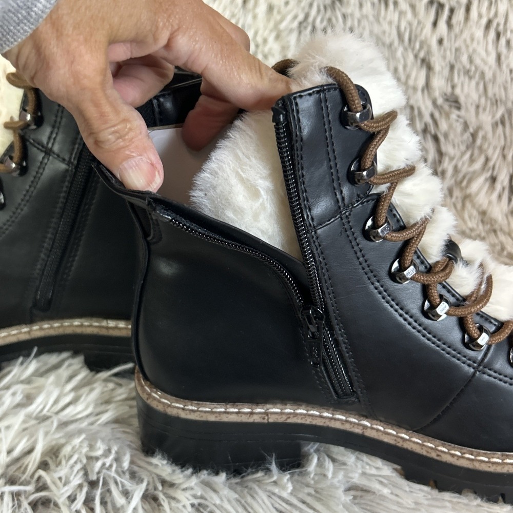 A New Day Black Ankle Boots with White Fur Detail *Runs 1/2 size big! - Picture 10 of 11